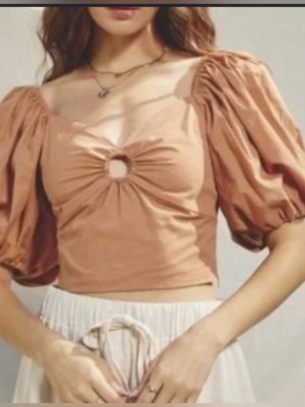 Abercrombie Puff Sleeve O-Ring Crop Top - Tan